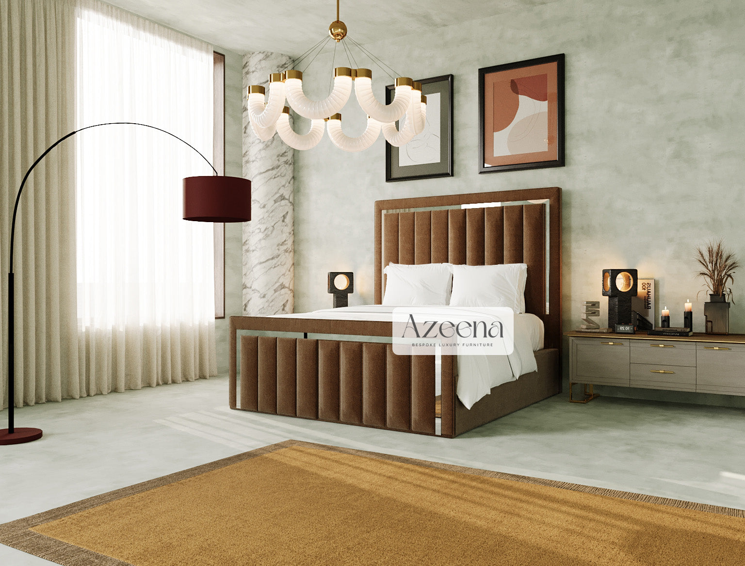 Elite Chrome Stripe Line High-Back Fabric Bed with Optional Storage