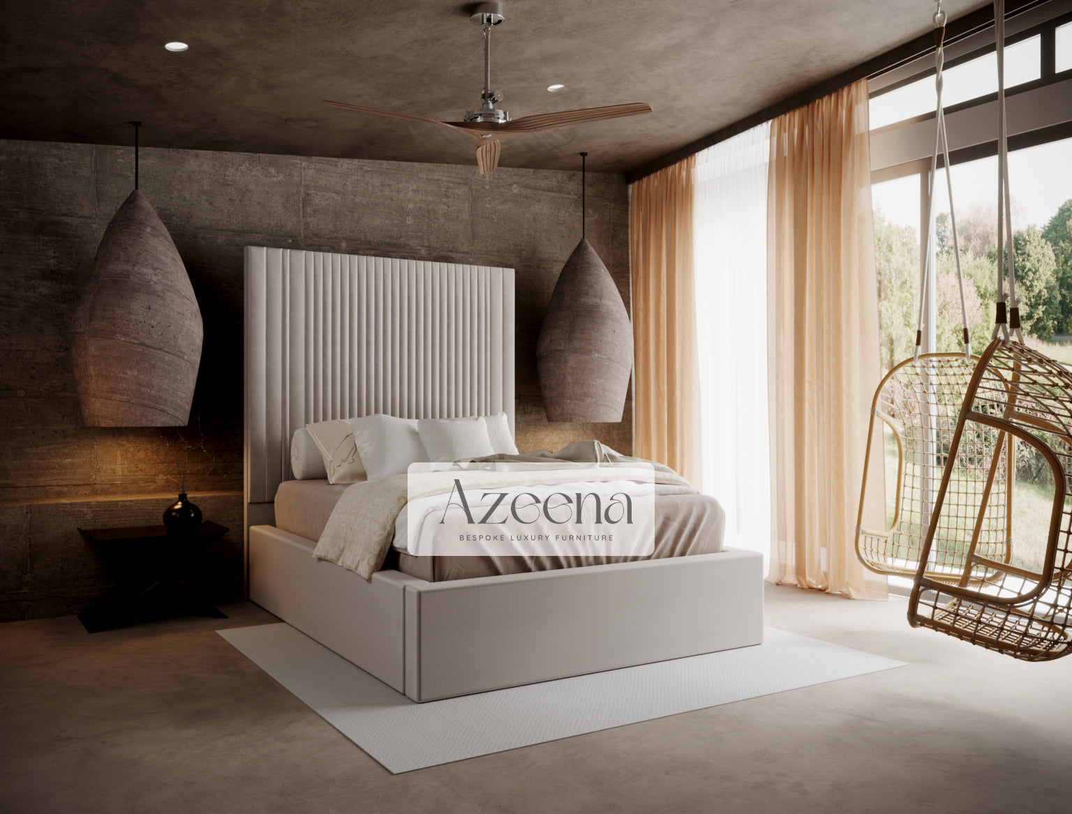 Gaynor Stripe Line Tall Fabric Upholstered Bed With Optional Storage