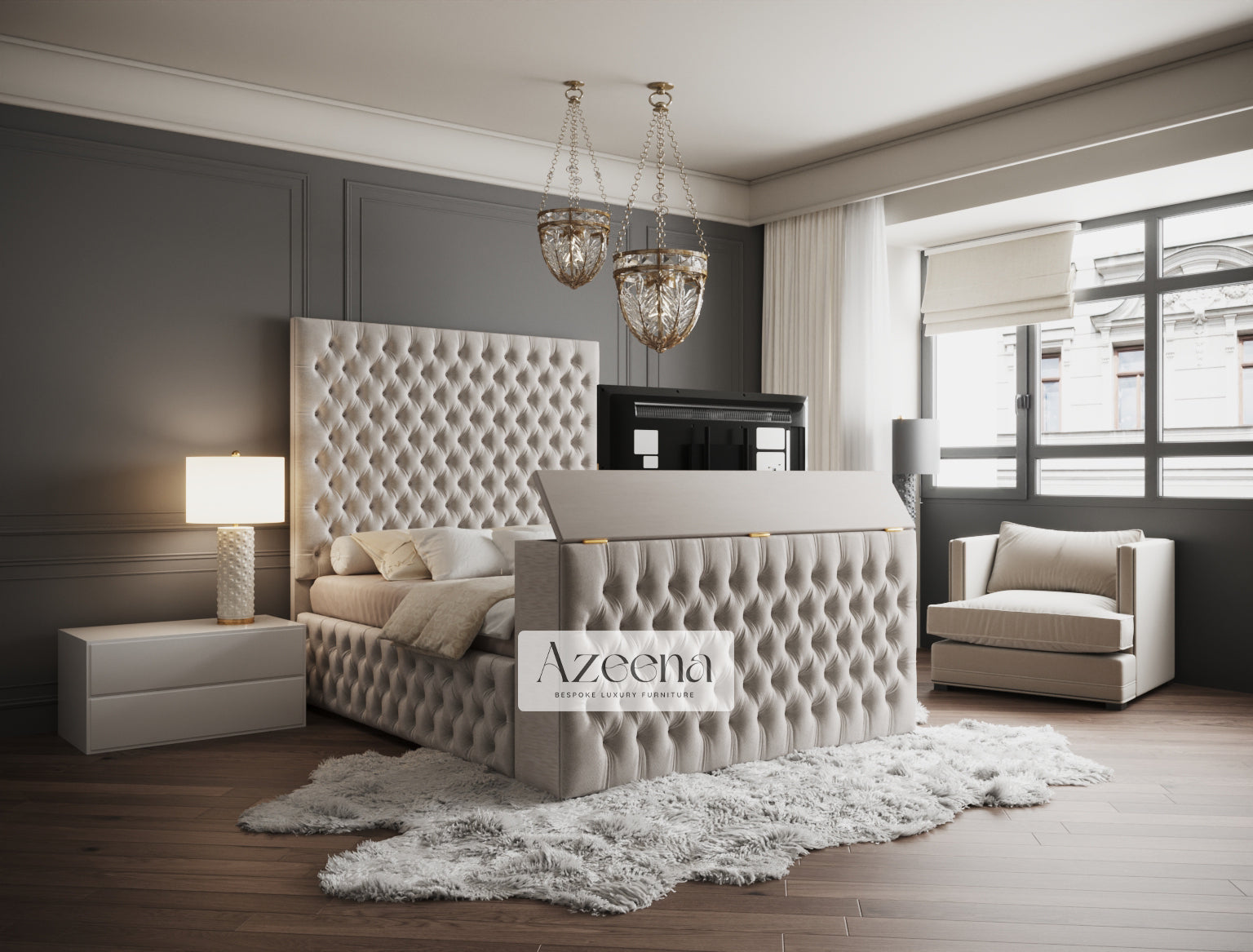 Savory Chesterfield Headboard TV Bed