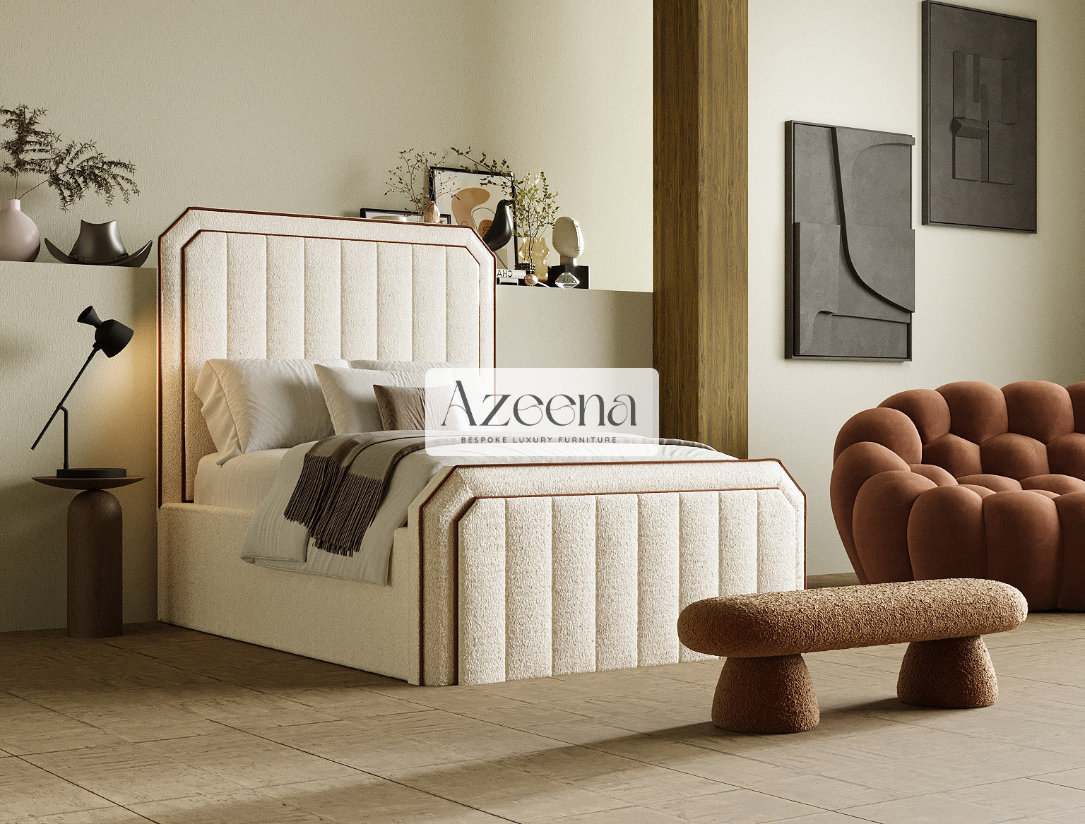 Benson Strip Linear Bed Frame with option ottoman gas lift storage