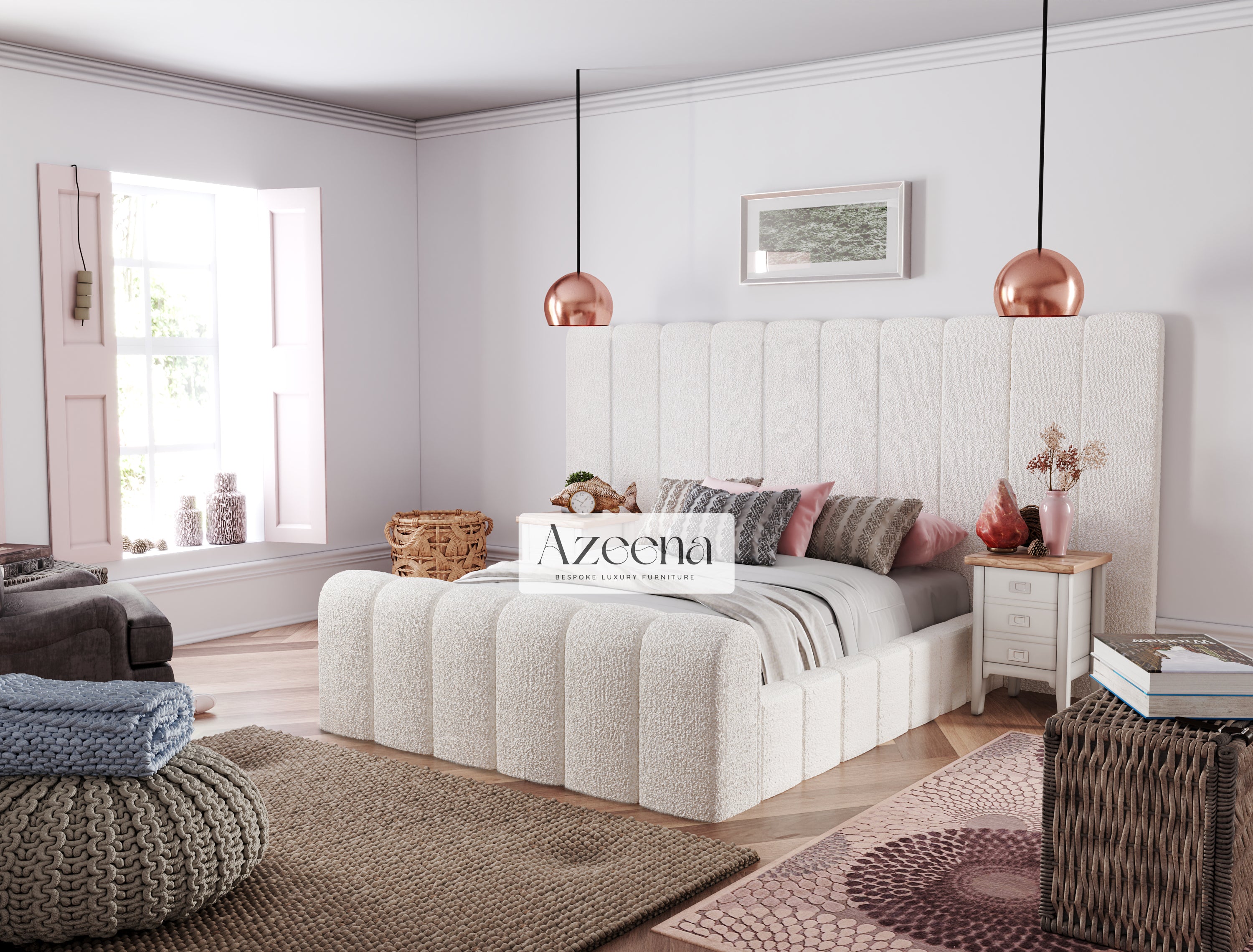 Paige Optional Ottoman Storage Wide and Extended Headboard Ottoman Bed