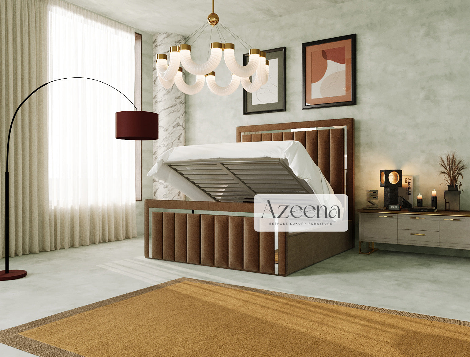 Elite Chrome Stripe Line High-Back Fabric Bed with Optional Storage