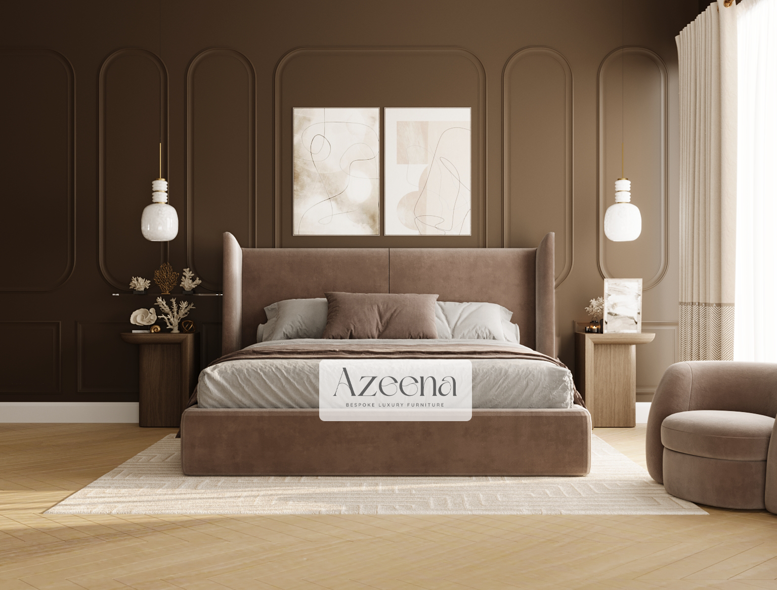 Ares Winged Stripe Line Linear Bed With Optional Ottoman Gas Lift Storage