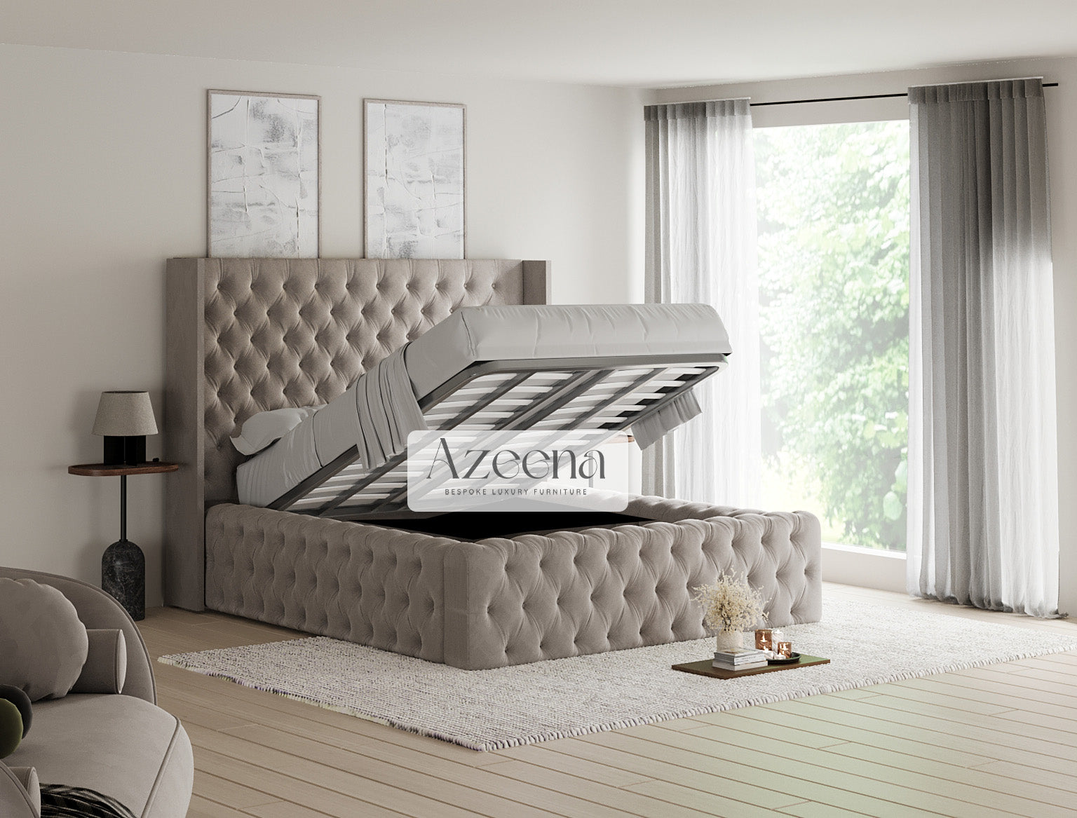 Jane Ambassador Chesterfield Winged Fabric Upholstered Bed