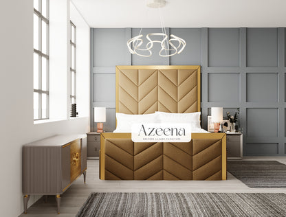 Lorna Gold Strip Border Cross Line Linear Bed